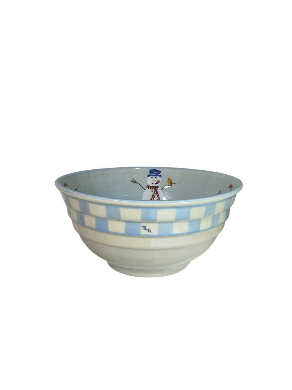 Vintage Hartstone Pottery Snow People 1981 Large Mixing Bowl Snowman Blue